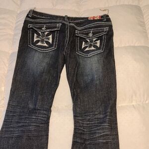 Stylish dark Denim Women's Jeans with crosses on back pockets